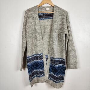 Hem & Thread Cardigan Sweater Women's M Knit Aztec Fair Isle Boho Cottagecore